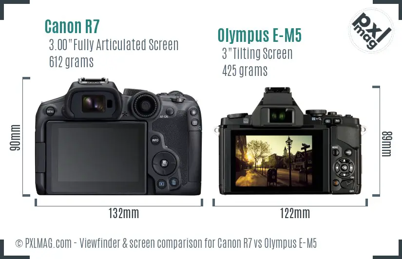 Canon R7 vs Olympus E-M5 Screen and Viewfinder comparison