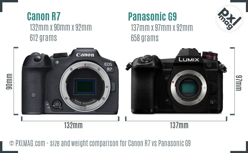 Canon R7 vs Panasonic G9 size comparison