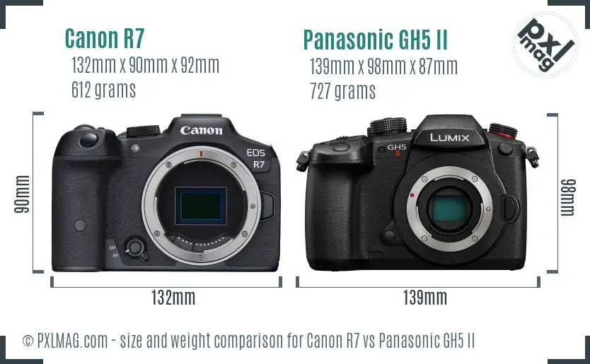 Canon R7 vs Panasonic GH5 II size comparison