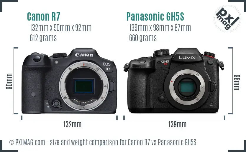 Canon R7 vs Panasonic GH5S size comparison