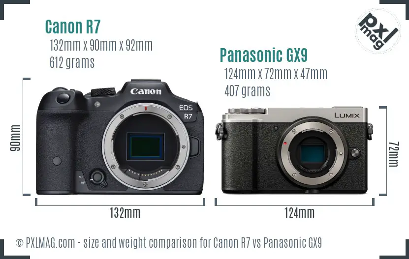 Canon R7 vs Panasonic GX9 size comparison