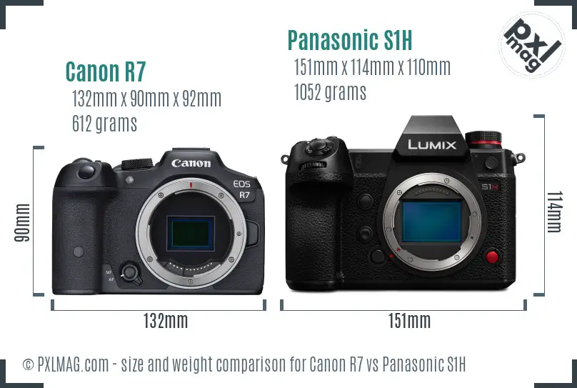 Canon R7 vs Panasonic S1H size comparison