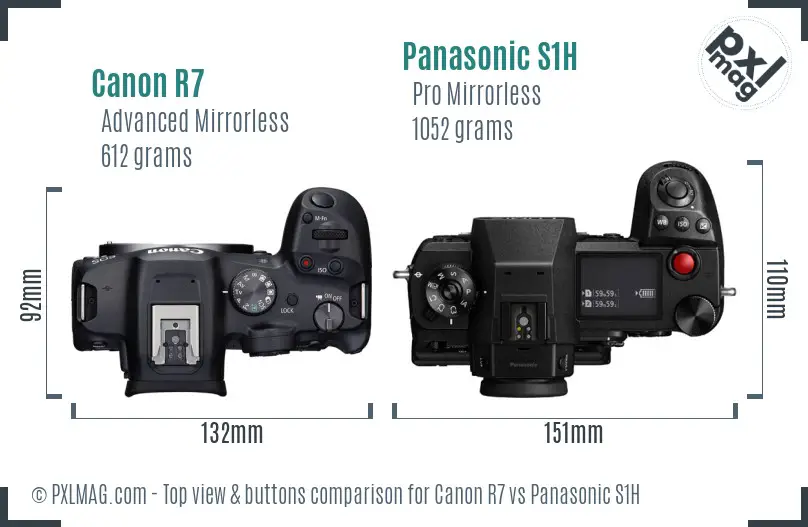 Canon R7 vs Panasonic S1H top view buttons comparison