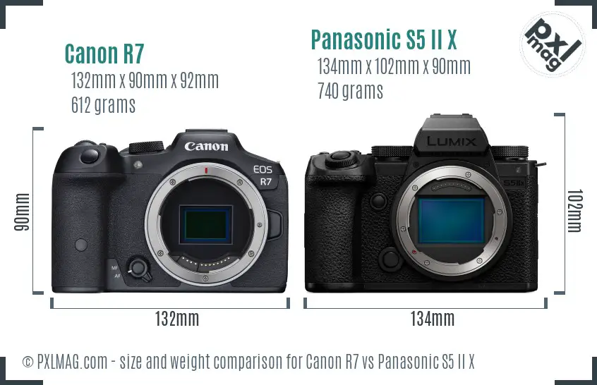 Canon R7 vs Panasonic S5 II X size comparison
