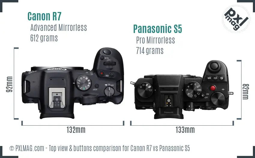 Canon R7 vs Panasonic S5 top view buttons comparison