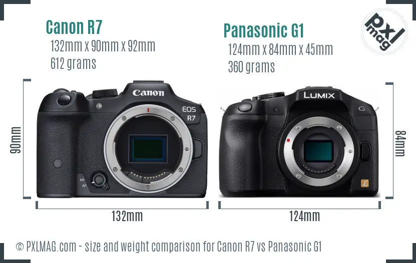 Canon R7 vs Panasonic G1 size comparison Canon R7 vs Panasonic G1 size comparison