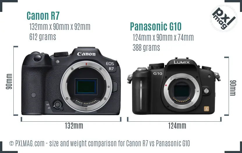 Canon R7 vs Panasonic G10 size comparison