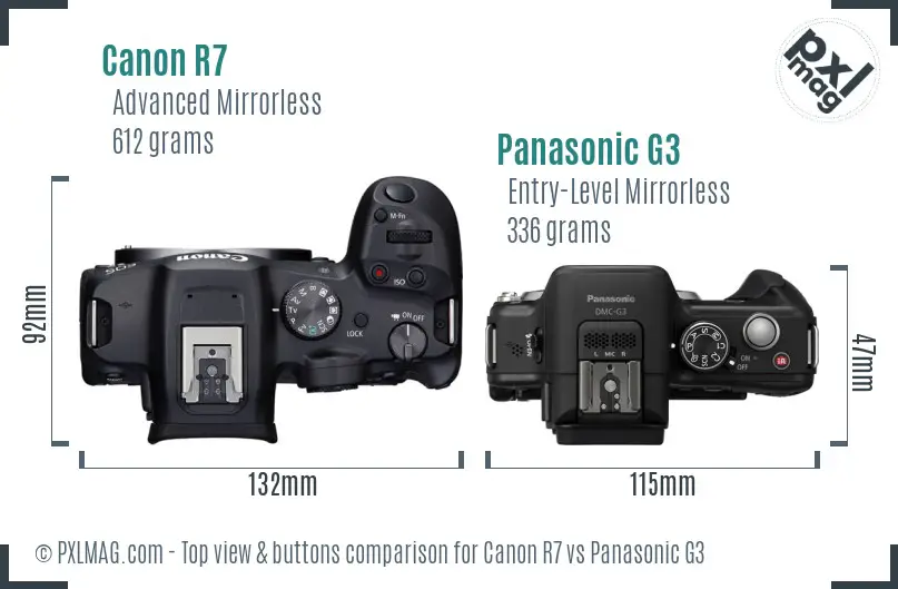 Canon R7 vs Panasonic G3 top view buttons comparison