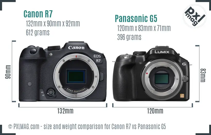 Canon R7 vs Panasonic G5 size comparison