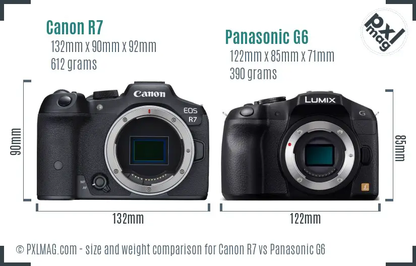 Canon R7 vs Panasonic G6 size comparison