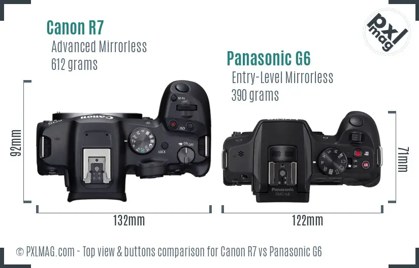 Canon R7 vs Panasonic G6 top view buttons comparison