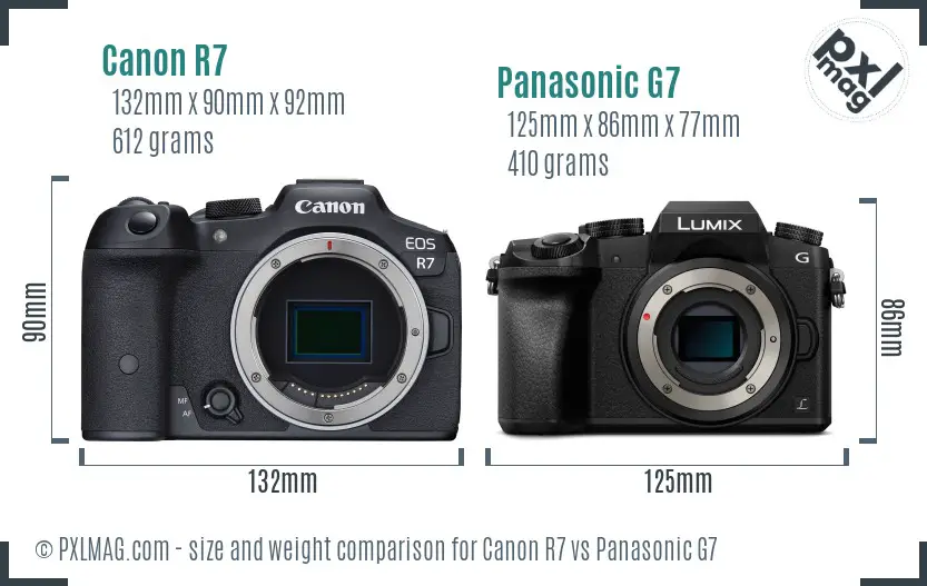 Canon R7 vs Panasonic G7 size comparison