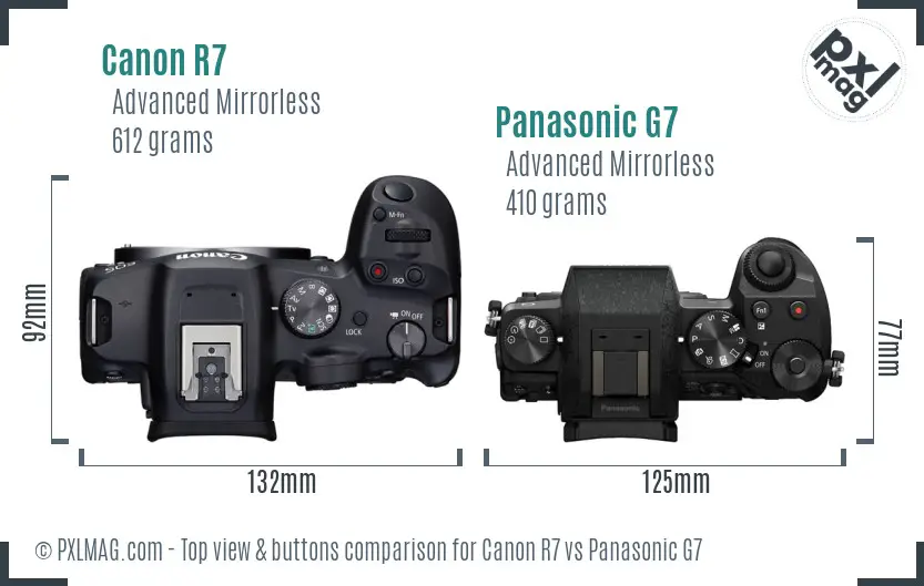Canon R7 vs Panasonic G7 top view buttons comparison