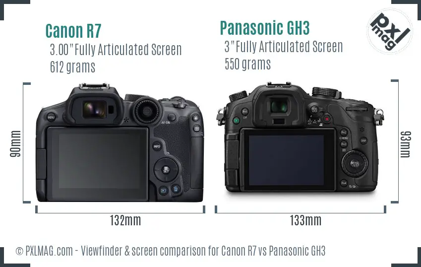 Canon R7 vs Panasonic GH3 Screen and Viewfinder comparison