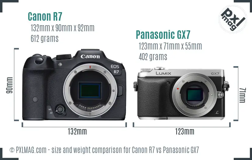 Canon R7 vs Panasonic GX7 size comparison
