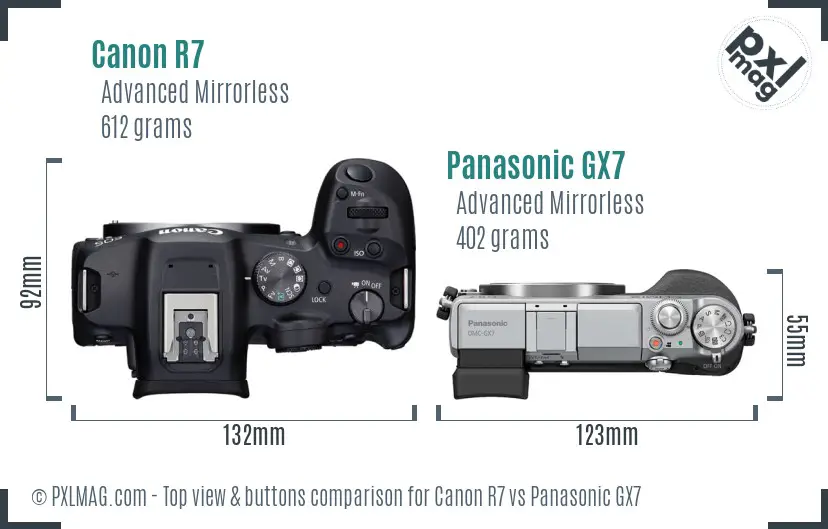 Canon R7 vs Panasonic GX7 top view buttons comparison