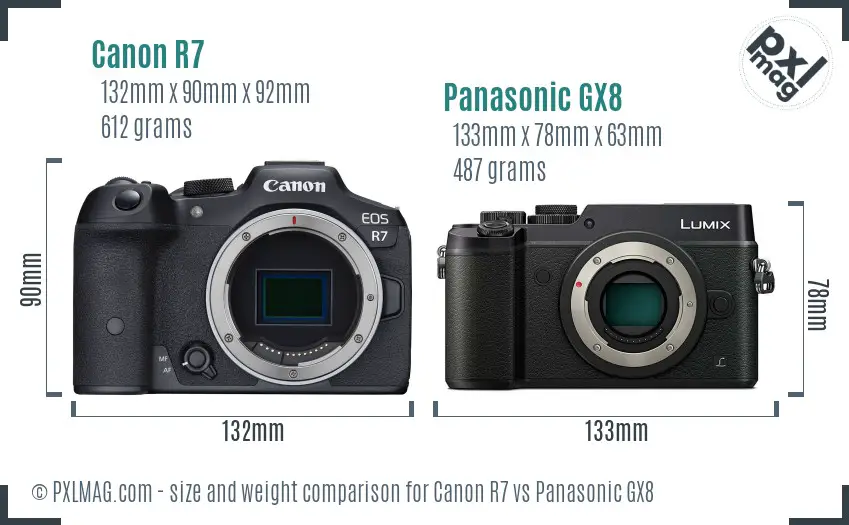 Canon R7 vs Panasonic GX8 size comparison