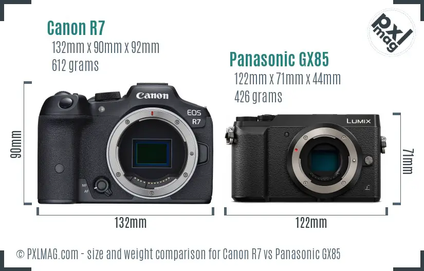 Canon R7 vs Panasonic GX85 size comparison