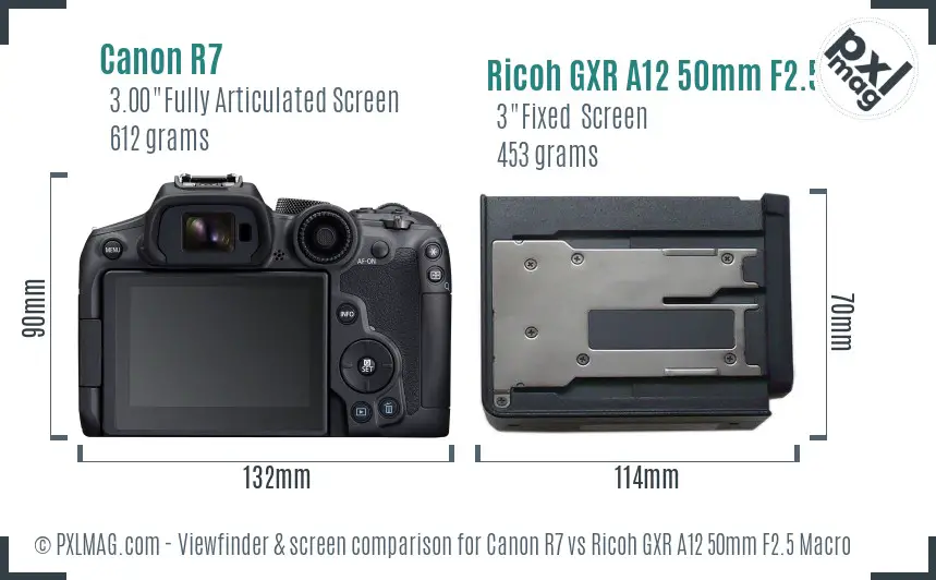 Canon R7 vs Ricoh GXR A12 50mm F2.5 Macro Screen and Viewfinder comparison