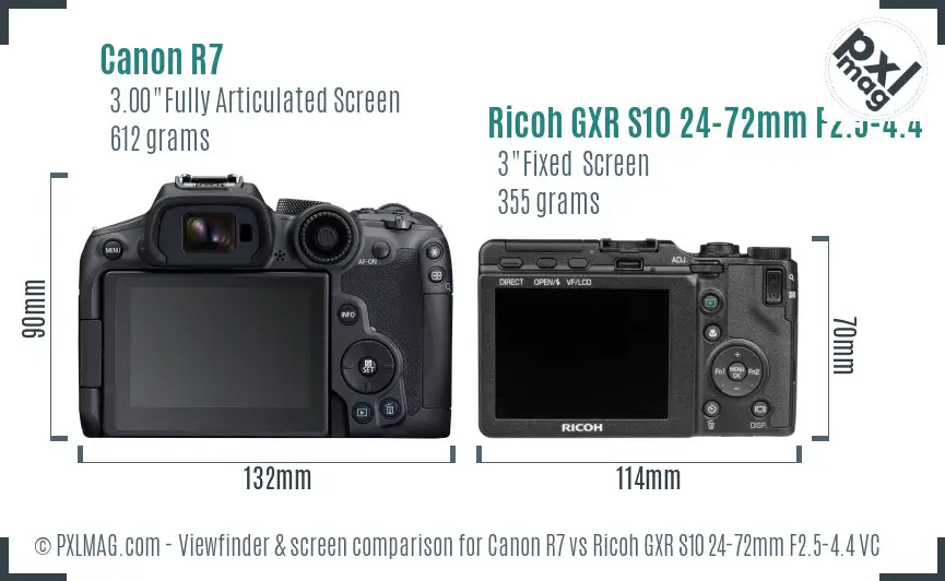 Canon R7 vs Ricoh GXR S10 24-72mm F2.5-4.4 VC Screen and Viewfinder comparison