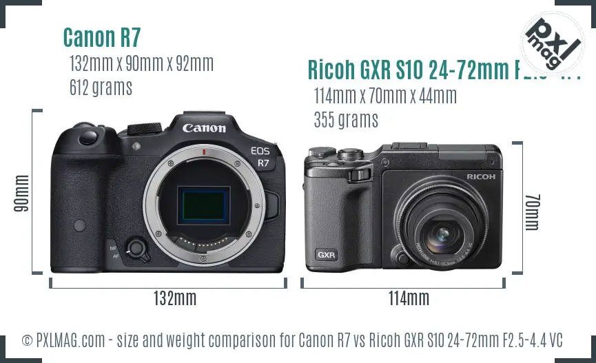 Canon R7 vs Ricoh GXR S10 24-72mm F2.5-4.4 VC size comparison