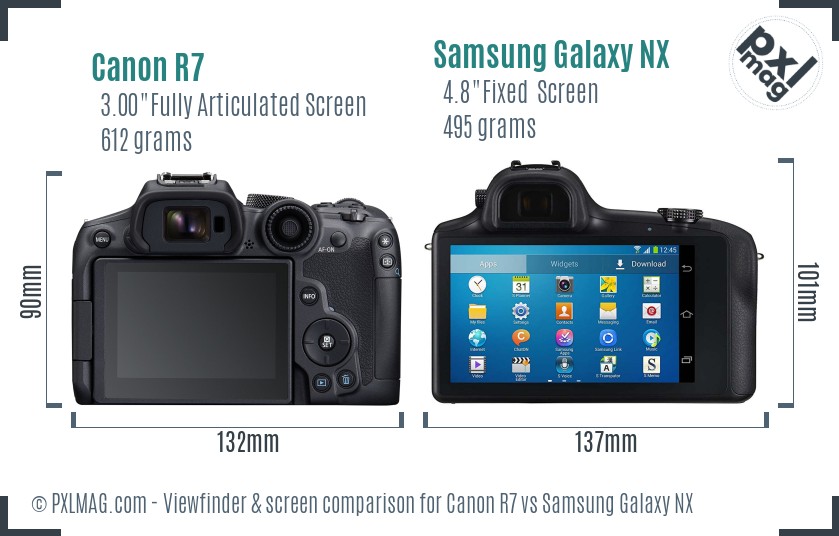 Canon R7 vs Samsung Galaxy NX Screen and Viewfinder comparison