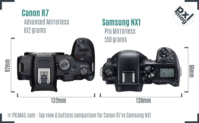 Canon R7 vs Samsung NX1 top view buttons comparison