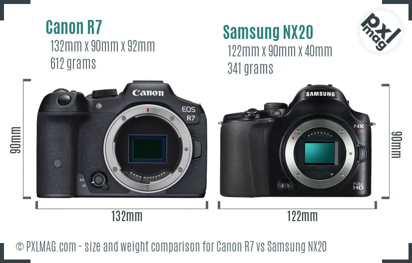 Canon R7 vs Samsung NX20 size comparison