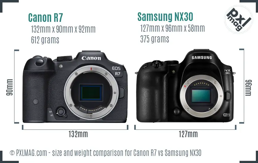 Canon R7 vs Samsung NX30 size comparison
