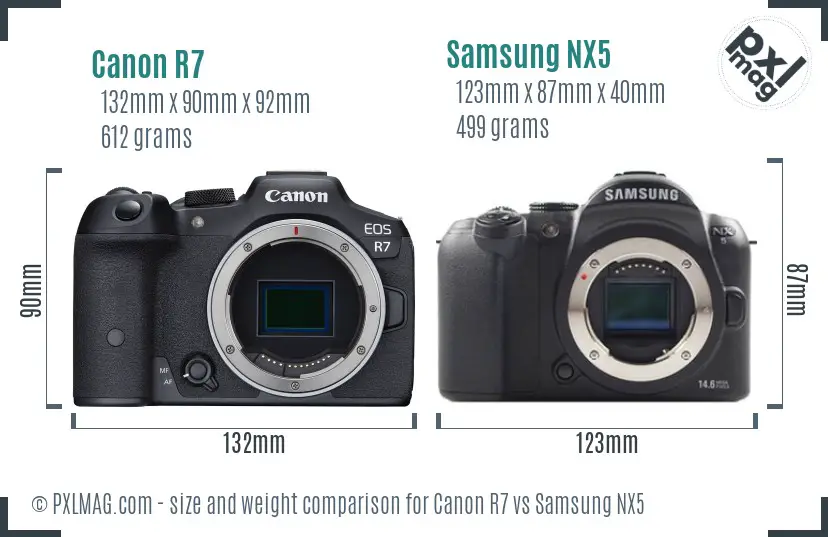 Canon R7 vs Samsung NX5 size comparison