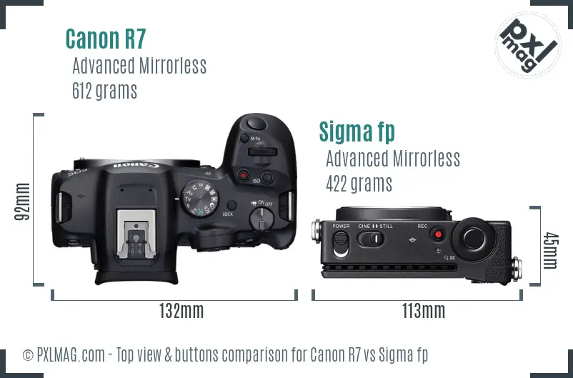 Canon R7 vs Sigma fp top view buttons comparison