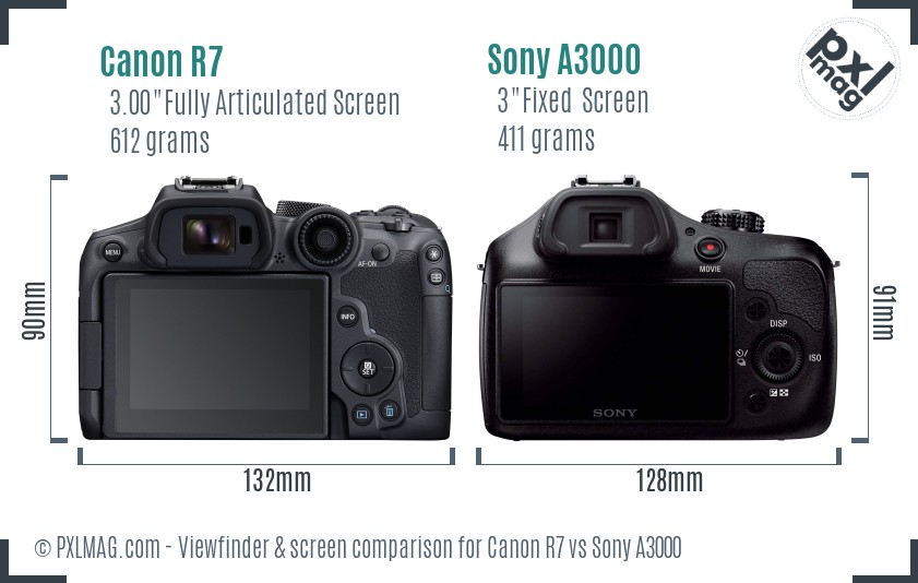 Canon R7 vs Sony A3000 Screen and Viewfinder comparison