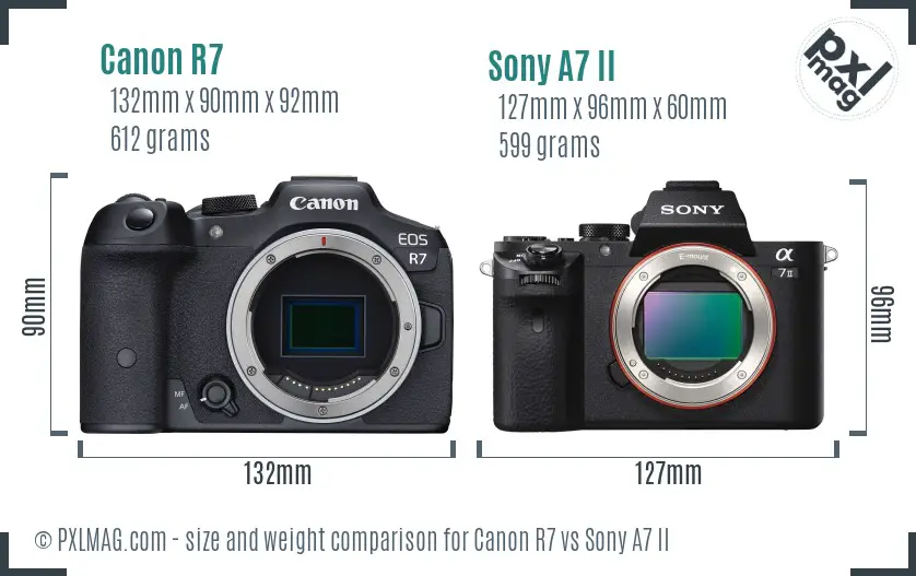 Canon R7 vs Sony A7 II size comparison