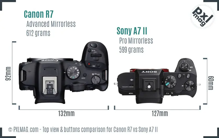 Canon R7 vs Sony A7 II top view buttons comparison