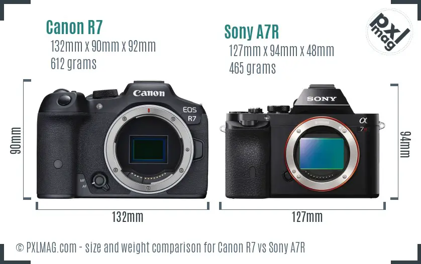 Canon R7 vs Sony A7R size comparison