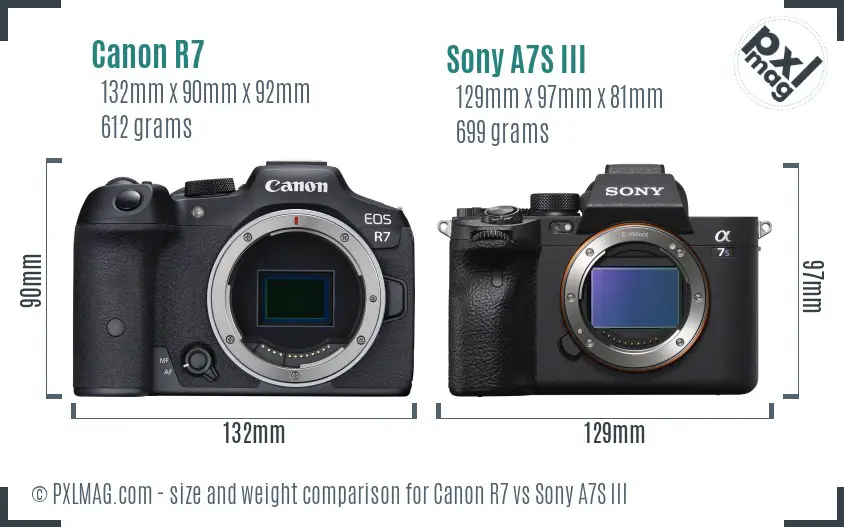 Canon R7 vs Sony A7S III size comparison