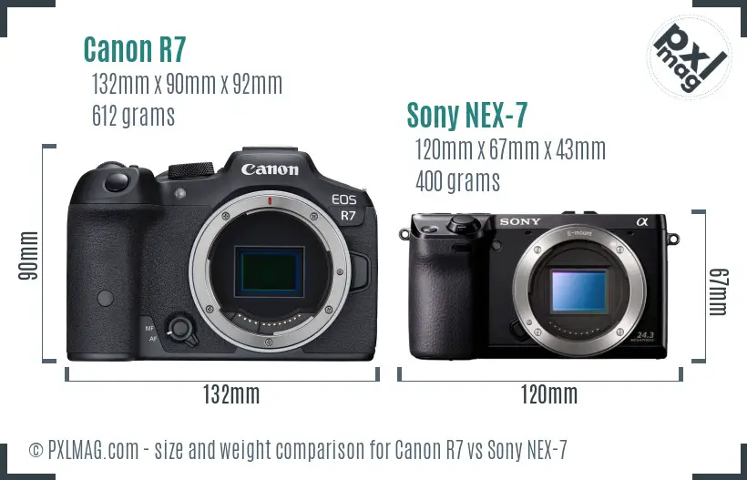 Canon R7 vs Sony NEX-7 size comparison
