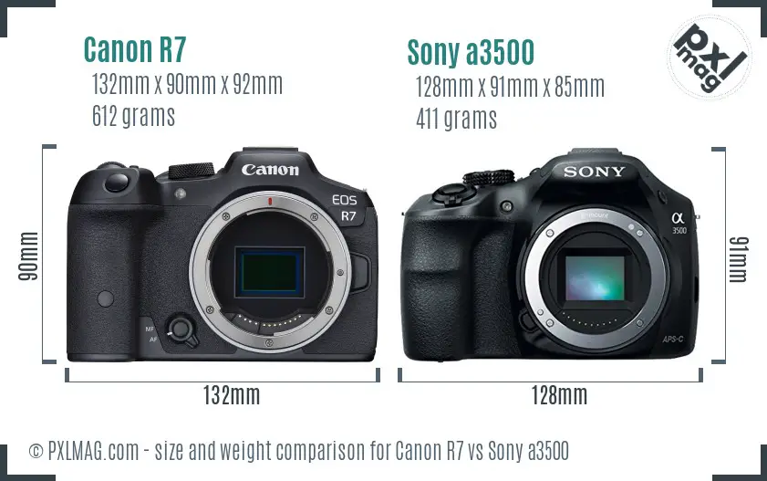 Canon R7 vs Sony a3500 size comparison Canon R7 vs Sony a3500 size comparison