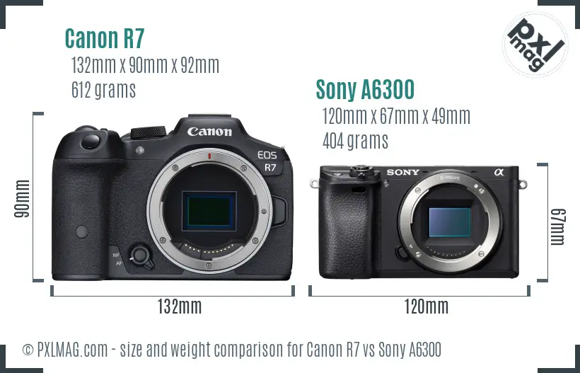 Canon R7 vs Sony A6300 size comparison