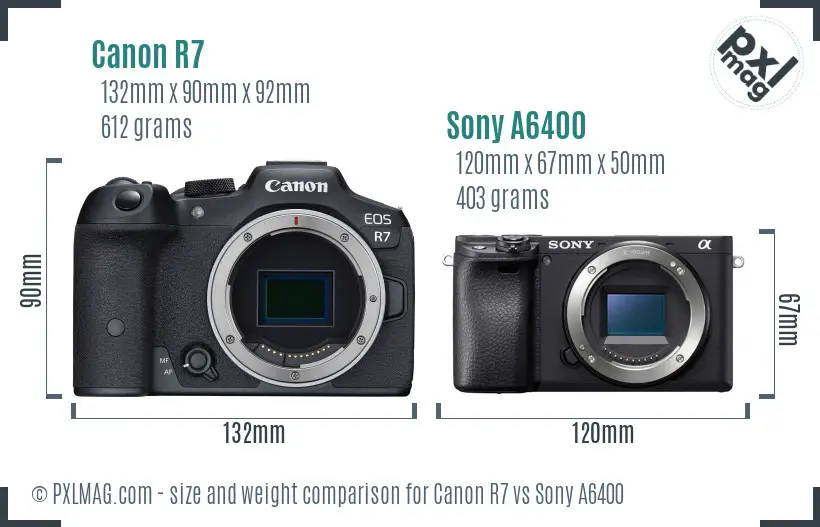 Canon R7 vs Sony A6400 size comparison