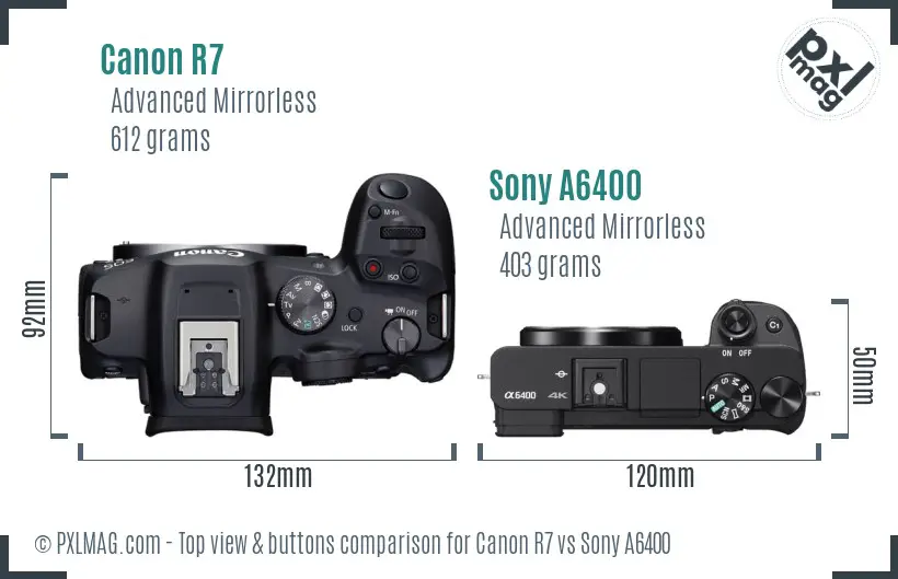 Canon R7 vs Sony A6400 top view buttons comparison