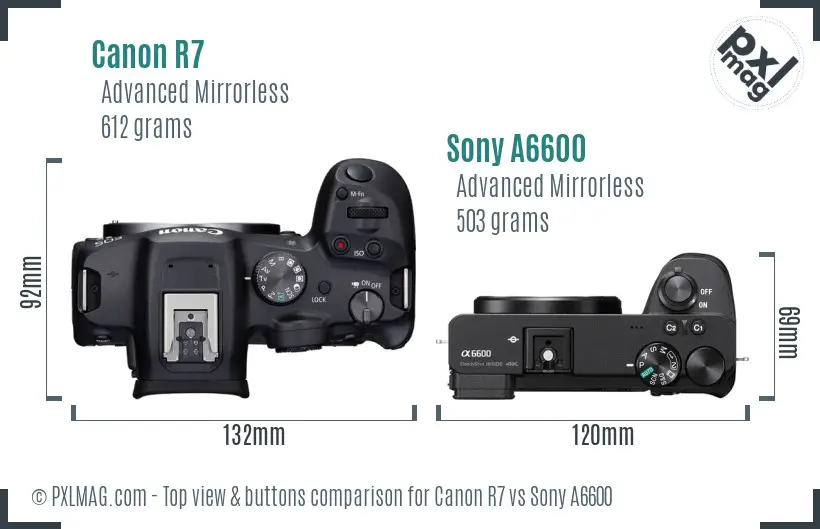 Canon R7 vs Sony A6600 top view buttons comparison