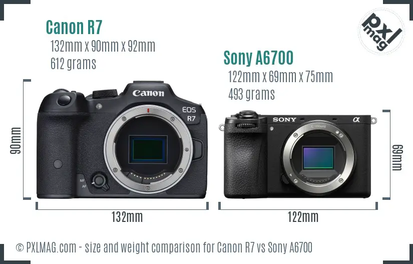 Canon R7 vs Sony A6700 size comparison