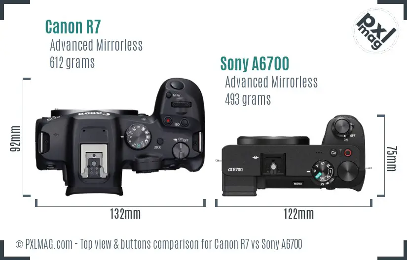 Canon R7 vs Sony A6700 top view buttons comparison