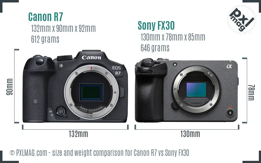 Canon R7 vs Sony FX30 size comparison