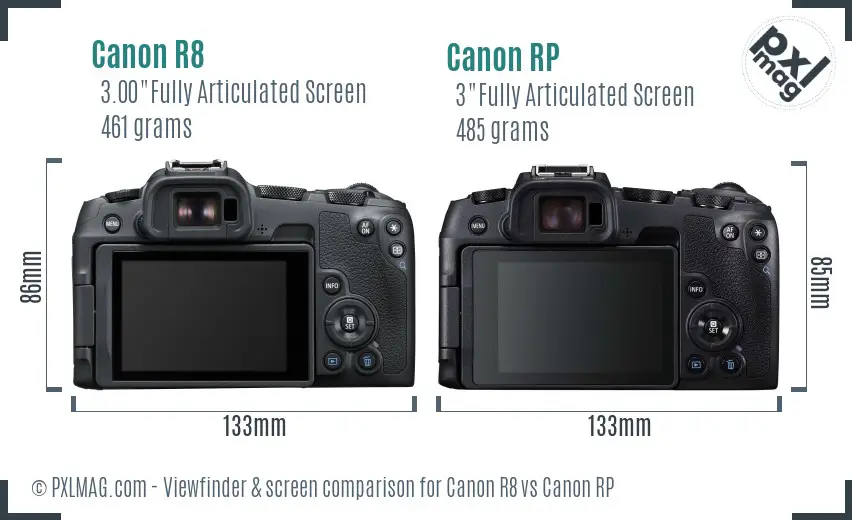 Canon R8 vs Canon RP Screen and Viewfinder comparison