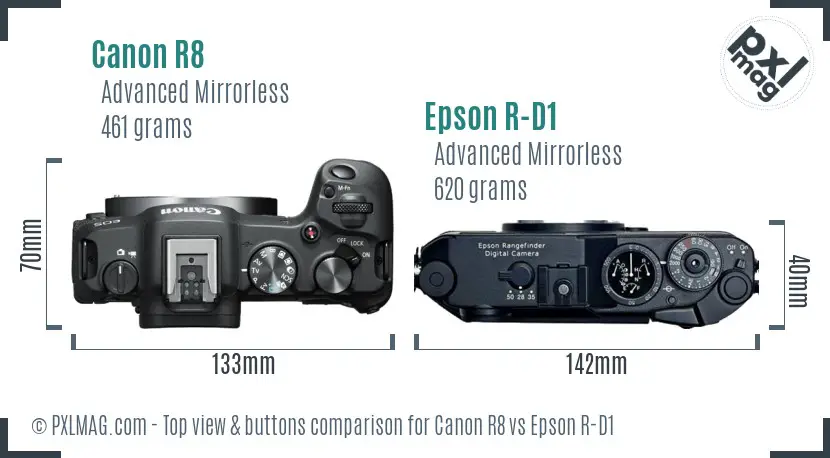 Canon R8 vs Epson R-D1 top view buttons comparison