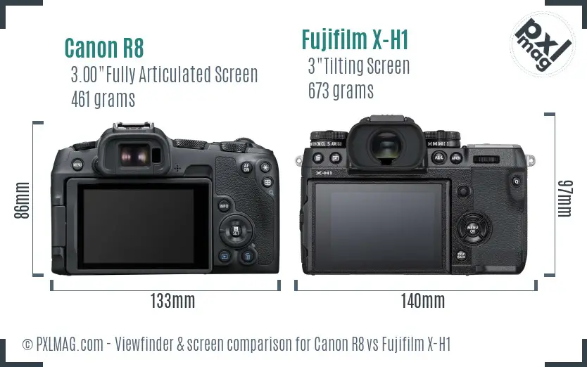 Canon R8 vs Fujifilm X-H1 Screen and Viewfinder comparison