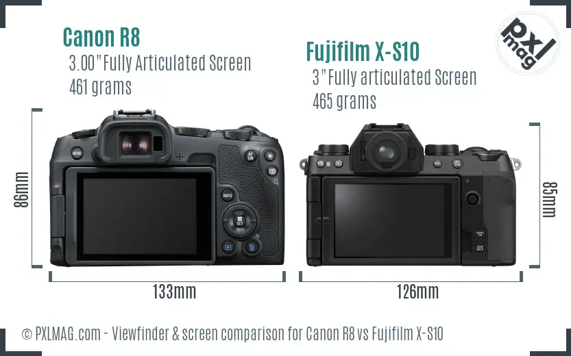 Canon R8 vs Fujifilm X-S10 Screen and Viewfinder comparison