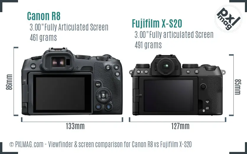 Canon R8 vs Fujifilm X-S20 Screen and Viewfinder comparison Canon R8 vs Fujifilm X-S20 Screen and Viewfinder comparison